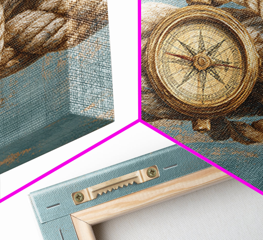 Weathered Nautical Rope and Brass Compass Canvas Print, Coastal Art, Oyster Art, Coastal Decor, Abstract Art, Coastal, COA-3x2-43