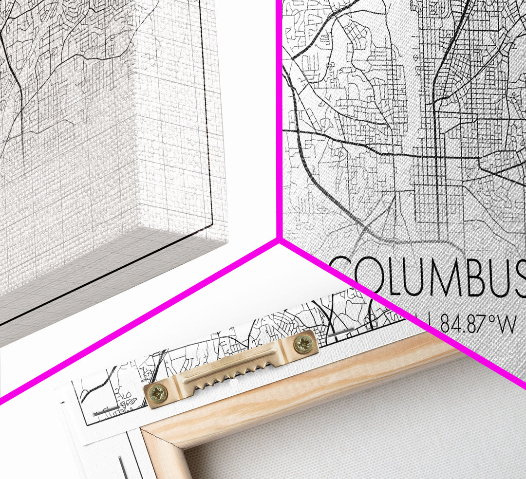 Columbus Street Map, Georgia Map, Map Print, Modern Art, Wall Art, Canvas Art, Couple Wall Décor, Bedroom Décor Man, Appreciation Gift