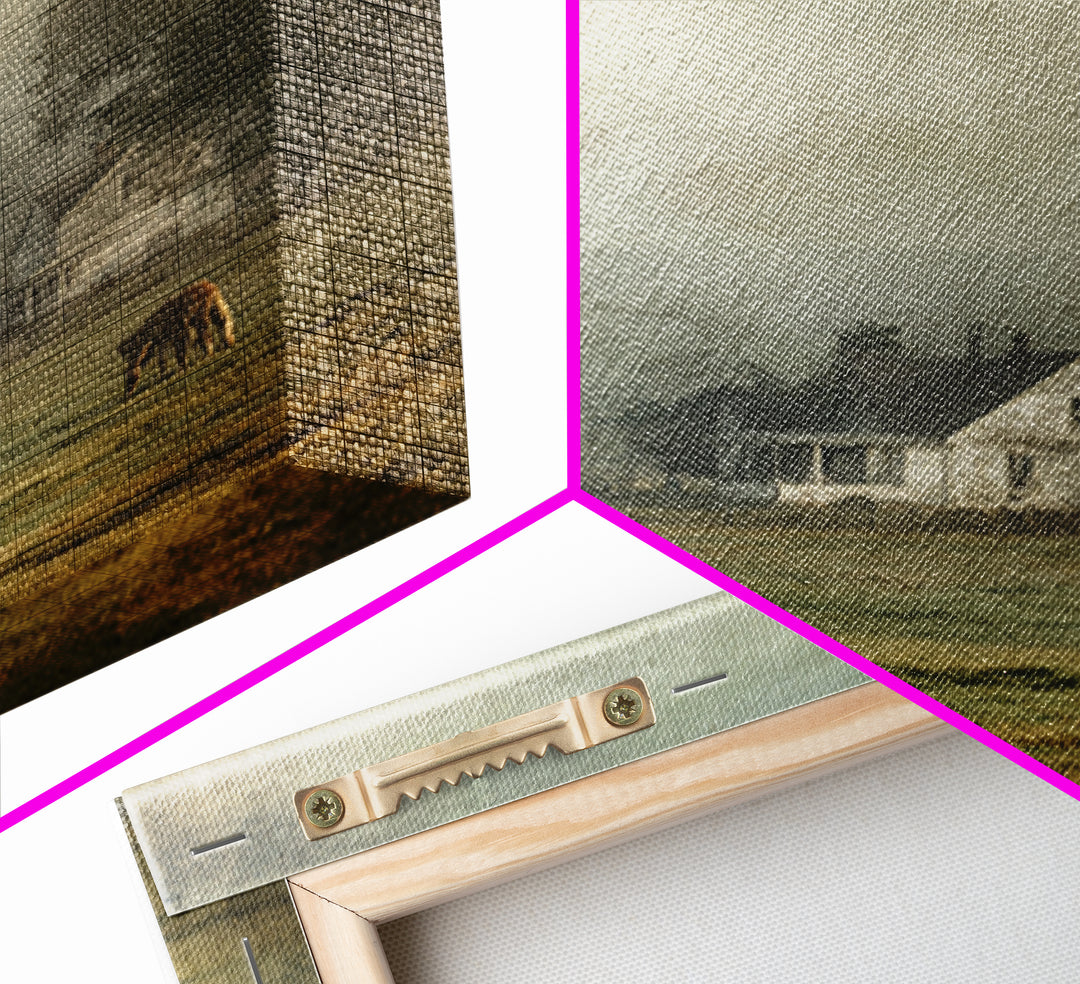 Rolling Pasture with Grazing Horses at Sunrise Framed Canvas Print, Country Art, Farmhouse Wall Art, Farmhouse Decor, Country, COU-1x1-1