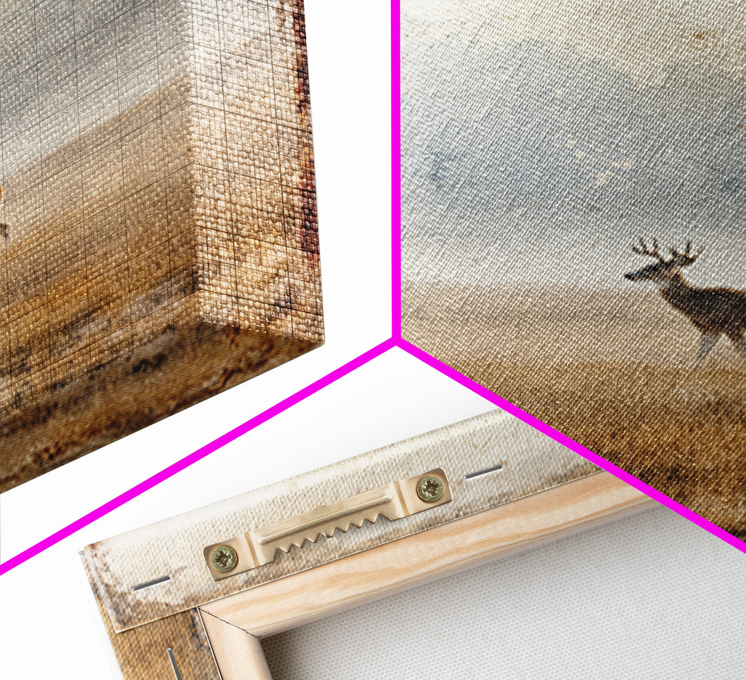 Deer Crossing a Misty Morning Field Framed Canvas Print, Country Art, Large Wall Art, Farmhouse Decor, Fine Art, Country, COU-1x1-11