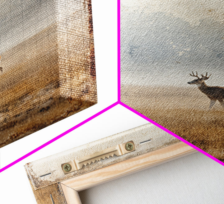 Deer Crossing a Misty Morning Field Framed Canvas Print, Country Art, Large Wall Art, Farmhouse Decor, Fine Art, Country, COU-1x1-11