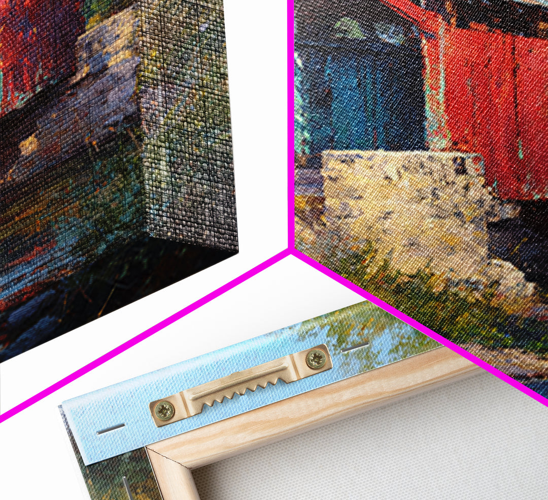 Covered Bridge over a Quiet Creek Canvas Print, Country Art, Farmhouse Decor, Oil Painting, Country, French Country Decor, COU-1x1-15