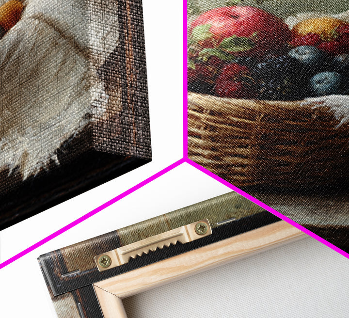 Blackberry Basket with Linen Cloth Framed Canvas Print, Country Art, French Country, Farmhouse Decor, Fine Art, Country, COU-1x1-21