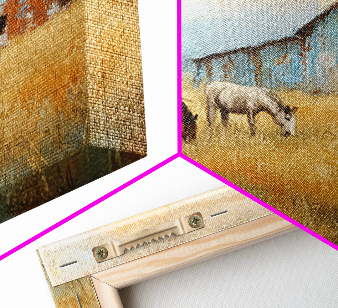 Rolling Pasture with Grazing Horses at Sunrise Canvas Print, Country Art, Neutral Decor, Farmhouse Decor, Fine Art, Country, COU-1x1-25
