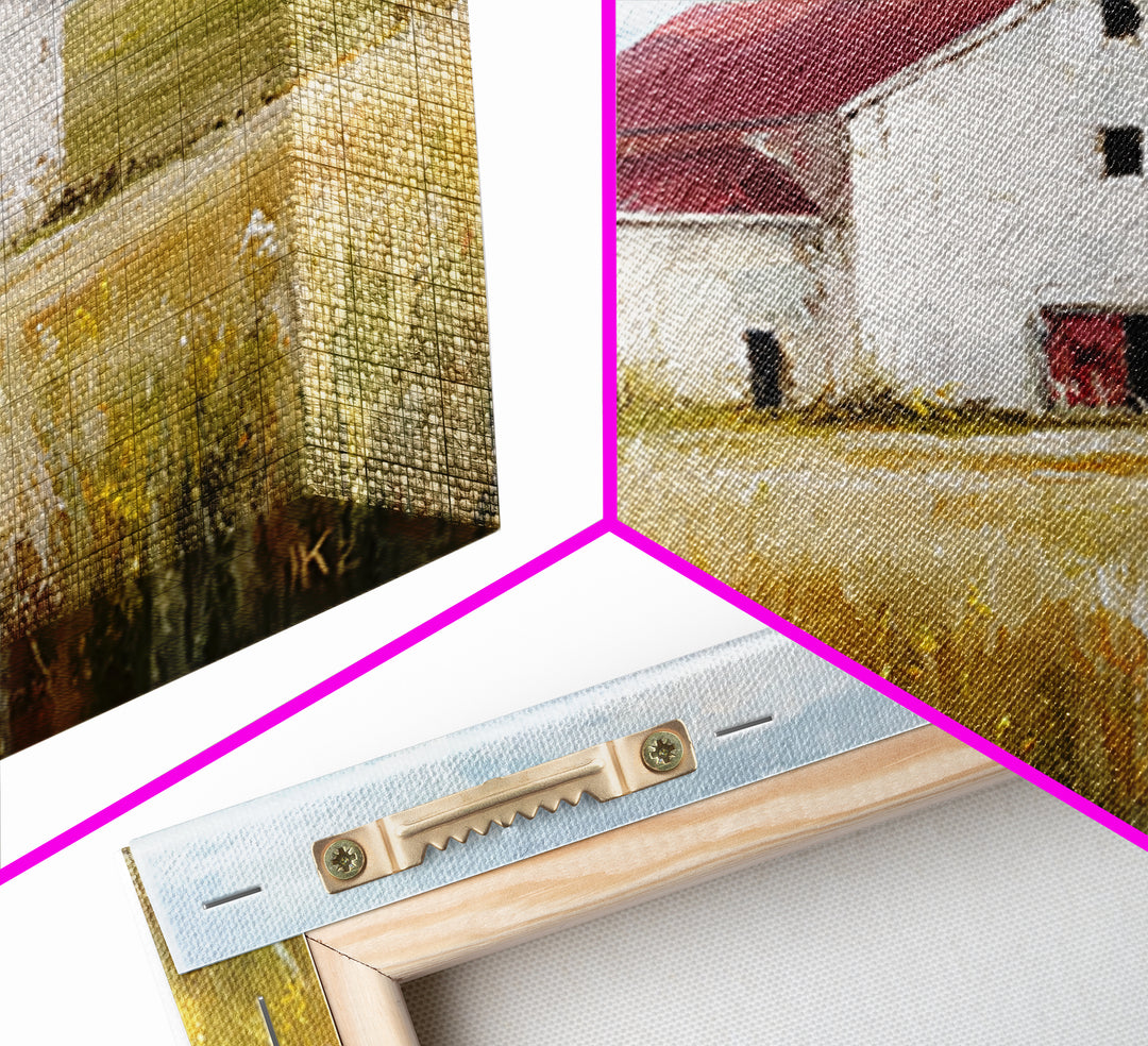 White Farmhouse Surrounded by Tall Grass Framed Canvas Print, Country Art, French Country, Farmhouse Decor, Watercolor Art, COU-1x1-34