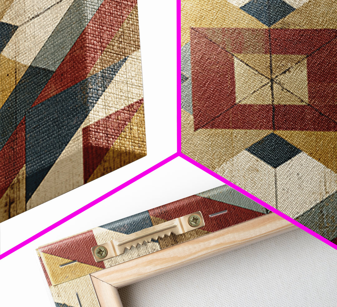 Quilt Geometric Folk Pattern Canvas Print, Country Art, Oil Painting, Farmhouse Decor, Abstract Art, Country, COU-1x1-36