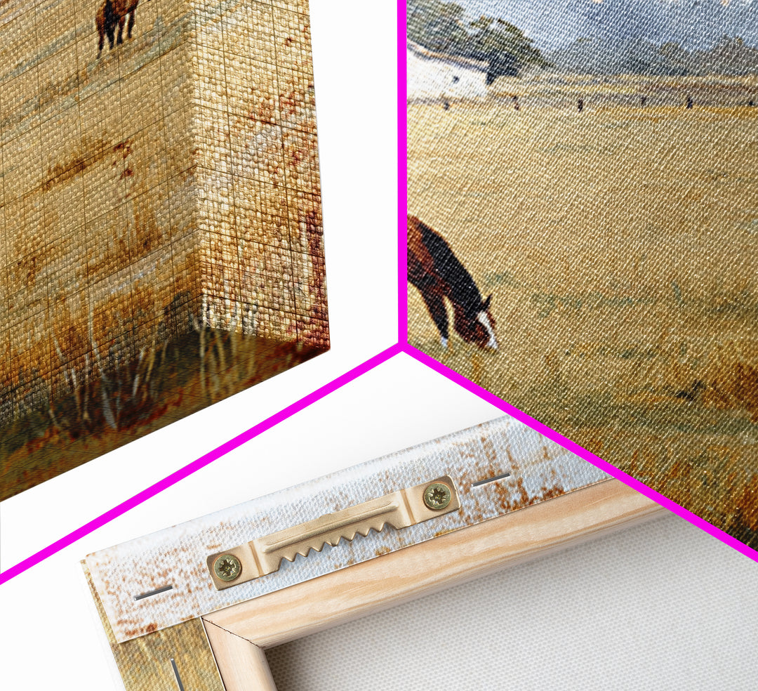Rolling Pasture with Grazing Horses at Sunrise Canvas Print, Country Art, Neutral Decor, Farmhouse Decor, Fine Art, Country, COU-1x1-49