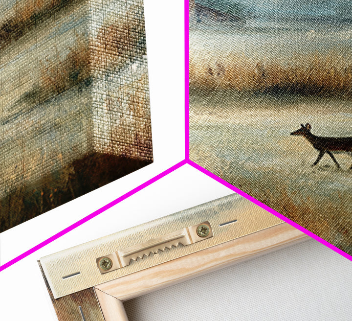 Deer Crossing a Misty Morning Field Canvas Print, Country Art, Landscape Wall Art, Farmhouse Decor, Fine Art, Country, COU-1x1-59