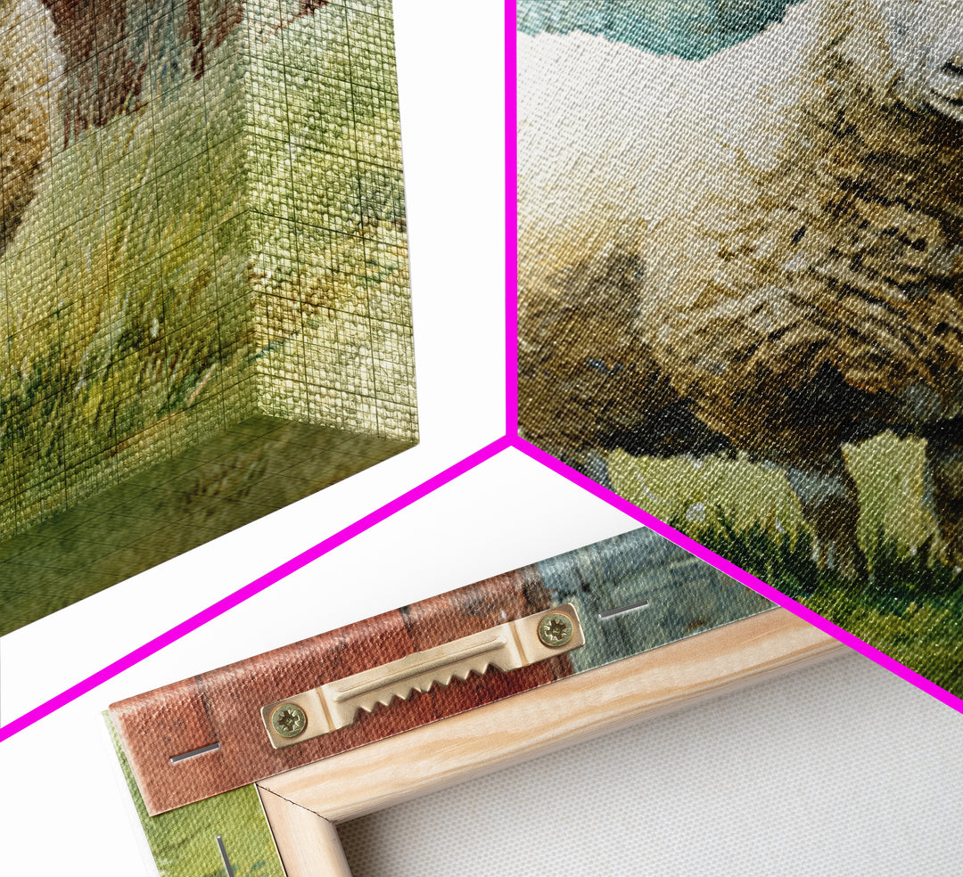 Watercolor Sheep in a Green Pasture Framed Canvas Print, Country Art, French Country, Farmhouse Decor, Fine Art, Country, COU-1x1-71