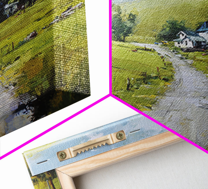 Country Road Disappearing into Green Hills Framed Canvas Print, Country Art, Modern Decor, Farmhouse Decor, Oil Painting, COU-1x1-79
