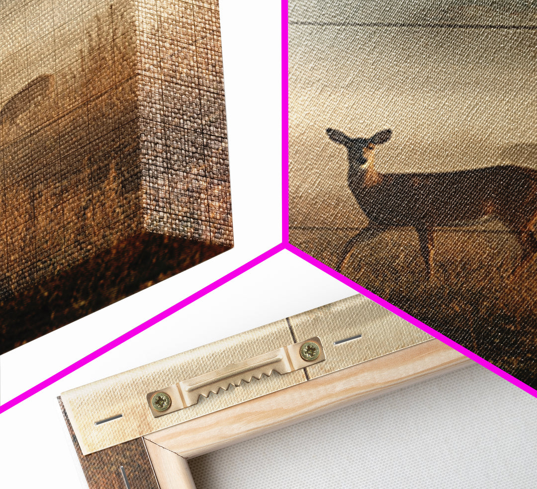Deer Crossing a Misty Morning Field Framed Canvas Print, Country Art, Fine Art Print, Farmhouse Decor, Fine Art, Country, COU-1x1-83