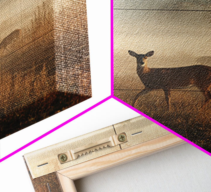 Deer Crossing a Misty Morning Field Framed Canvas Print, Country Art, Fine Art Print, Farmhouse Decor, Fine Art, Country, COU-1x1-83