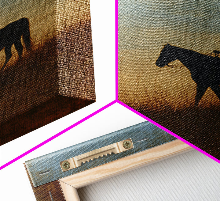 Horse and Rider Silhouette at Dusk Canvas Print, Country Art, Boho Decor, Farmhouse Decor, Fine Art, Country, Art Prints, COU-1x1-89