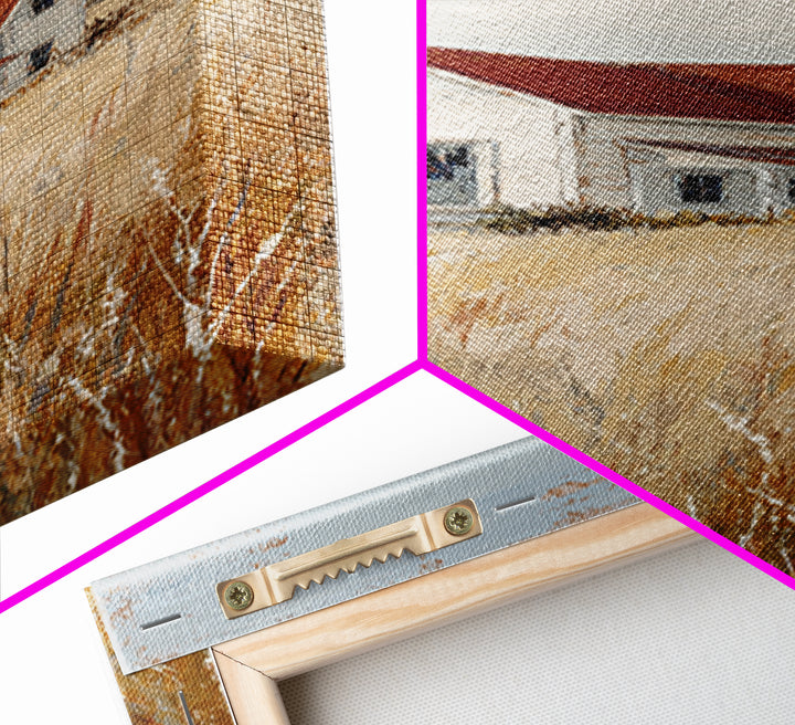White Farmhouse Surrounded by Tall Grass Framed Canvas Print, Country Art, Gallery Wall Art, Farmhouse Decor, Fine Art, Country, COU-1x3-46