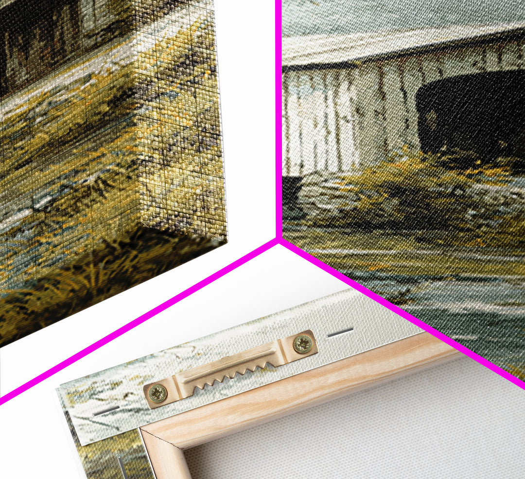 Covered Bridge over a Quiet Creek Canvas Print, Country Art, Farmhouse Decor, Abstract Art, Country, Gallery Wall Art, COU-1x3-51