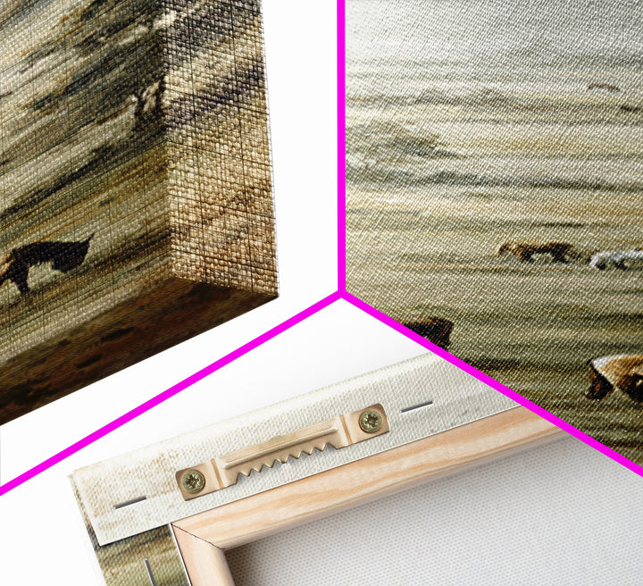 Rolling Pasture with Grazing Horses at Sunrise Framed Canvas Print, Country Art, Textured Painting, Farmhouse Decor, Country, COU-1x3-61