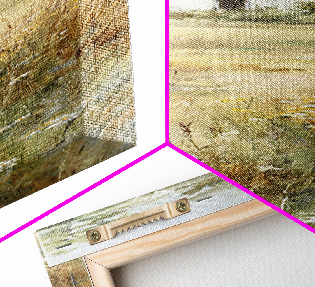 White Farmhouse Surrounded by Tall Grass Framed Canvas Print, Country Art, Gallery Wall Art, Farmhouse Decor, Fine Art, Country, COU-1x3-70