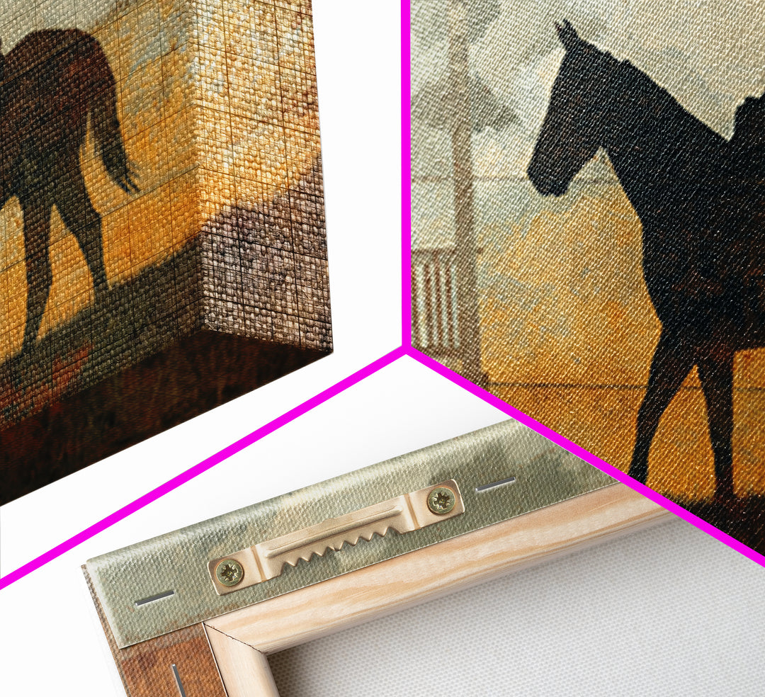 Horse and Rider Silhouette at Dusk Framed Canvas Print, Country Art, Minimalist Decor, Farmhouse Decor, Fine Art, Country, COU-2x1-13