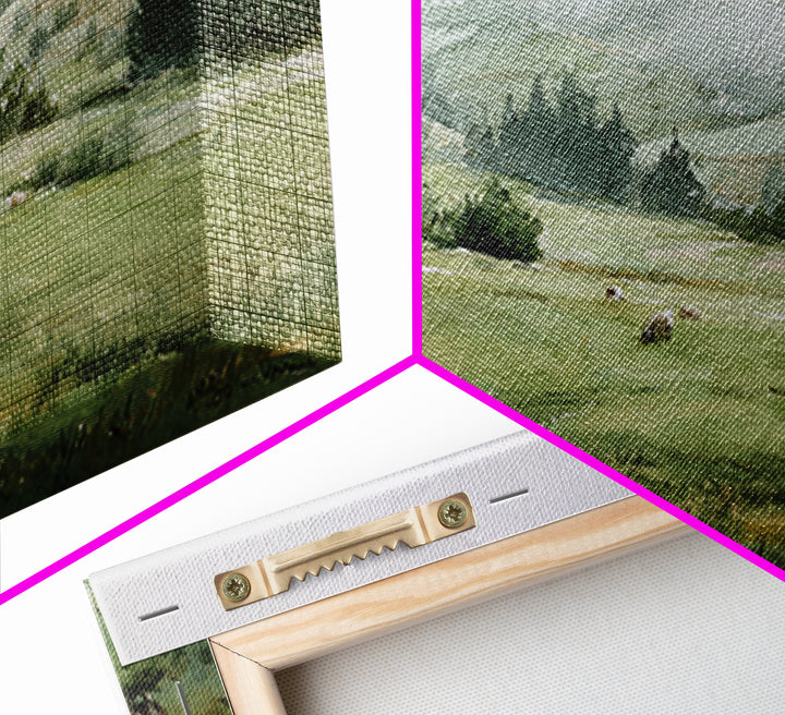 Watercolor Sheep in a Green Pasture Framed Canvas Print, Country Art, French Country, Farmhouse Decor, Fine Art, Country, COU-2x1-19