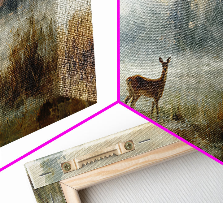 Deer Crossing a Misty Morning Field Canvas Print, Country Art, Original Painting, Farmhouse Decor, Fine Art, Country, COU-2x1-31