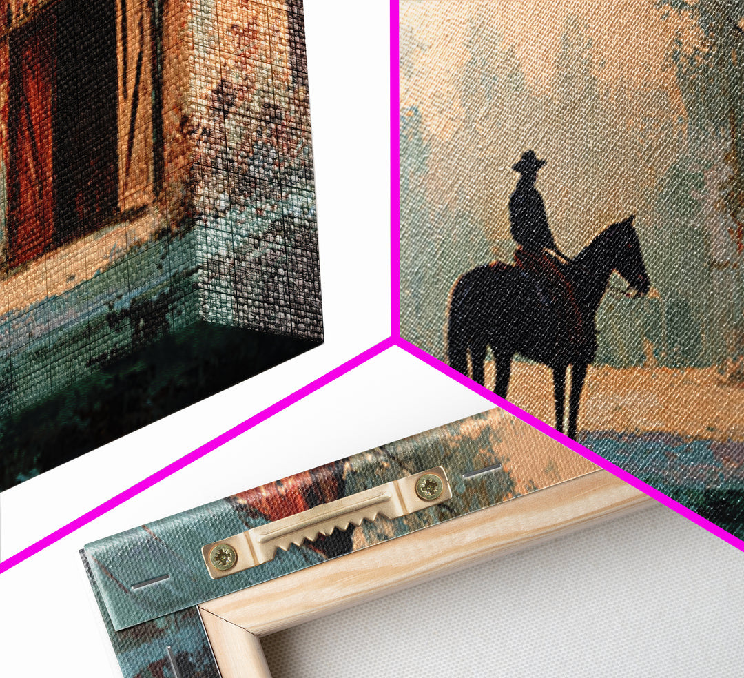 Horse and Rider Silhouette at Dusk Framed Canvas Print, Country Art, Minimalist Decor, Farmhouse Decor, Fine Art, Country, COU-2x1-37