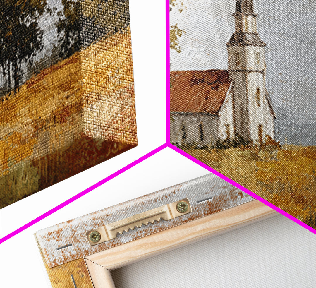 Country Church Steeple Beyond Trees Canvas Print, Country Art, Digital Prints, Farmhouse Decor, Oil Painting, Country, COU-2x1-39