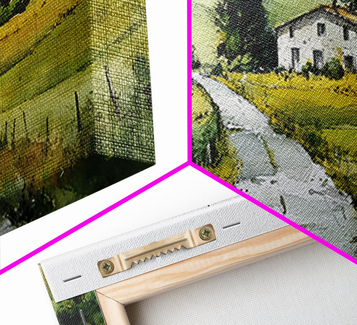 Country Road Disappearing into Green Hills Framed Canvas Print, Country Art, Farmhouse Decor, Watercolor Art, Country, COU-2x1-51