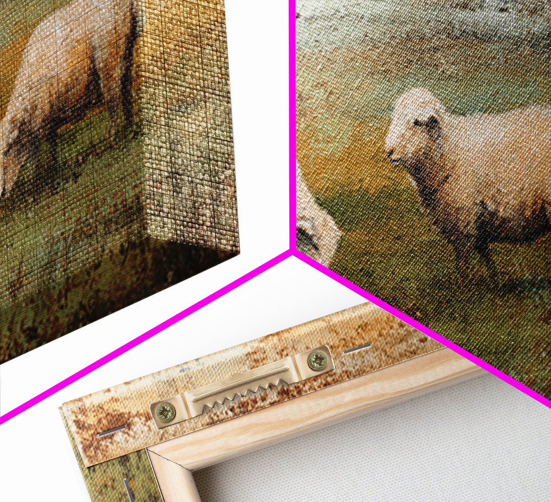 Watercolor Sheep in a Green Pasture Framed Canvas Print, Country Art, Gallery Wall Art, Farmhouse Decor, Fine Art, Country, COU-2x1-67