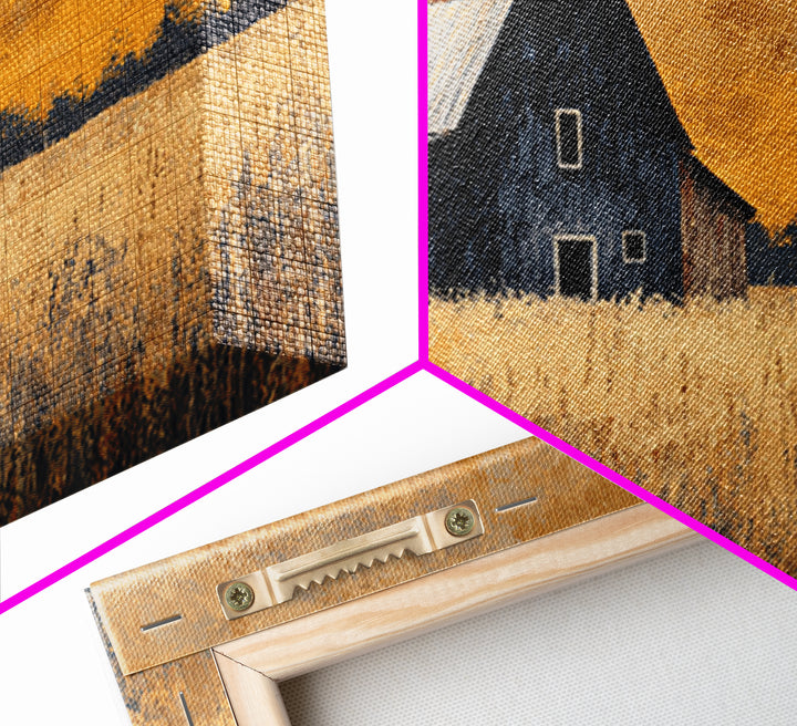 Rustic Barn Silhouette Canvas Print, Country Art, Landscape Painting, Farmhouse Decor, Abstract Art, Country, Statement Artwork, COU-2x1-71