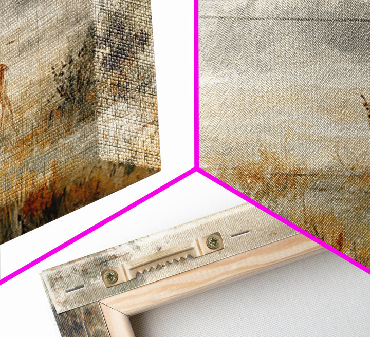 Deer Crossing a Misty Morning Field Framed Canvas Print, Country Art, French Country Decor, Farmhouse Decor, Fine Art, Country, COU-2x1-79