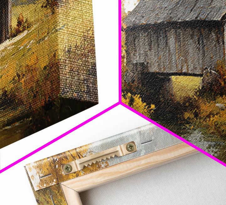Covered Bridge over a Quiet Creek Framed Canvas Print, Country Art, Contemporary Art, Farmhouse Decor, Fine Art, Country, COU-2x1-83