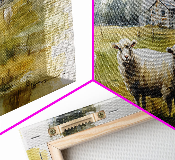 Watercolor Sheep in a Green Pasture Framed Canvas Print, Country Art, Printable Wall Art, Farmhouse Decor, Fine Art, Country, COU-2x1-91