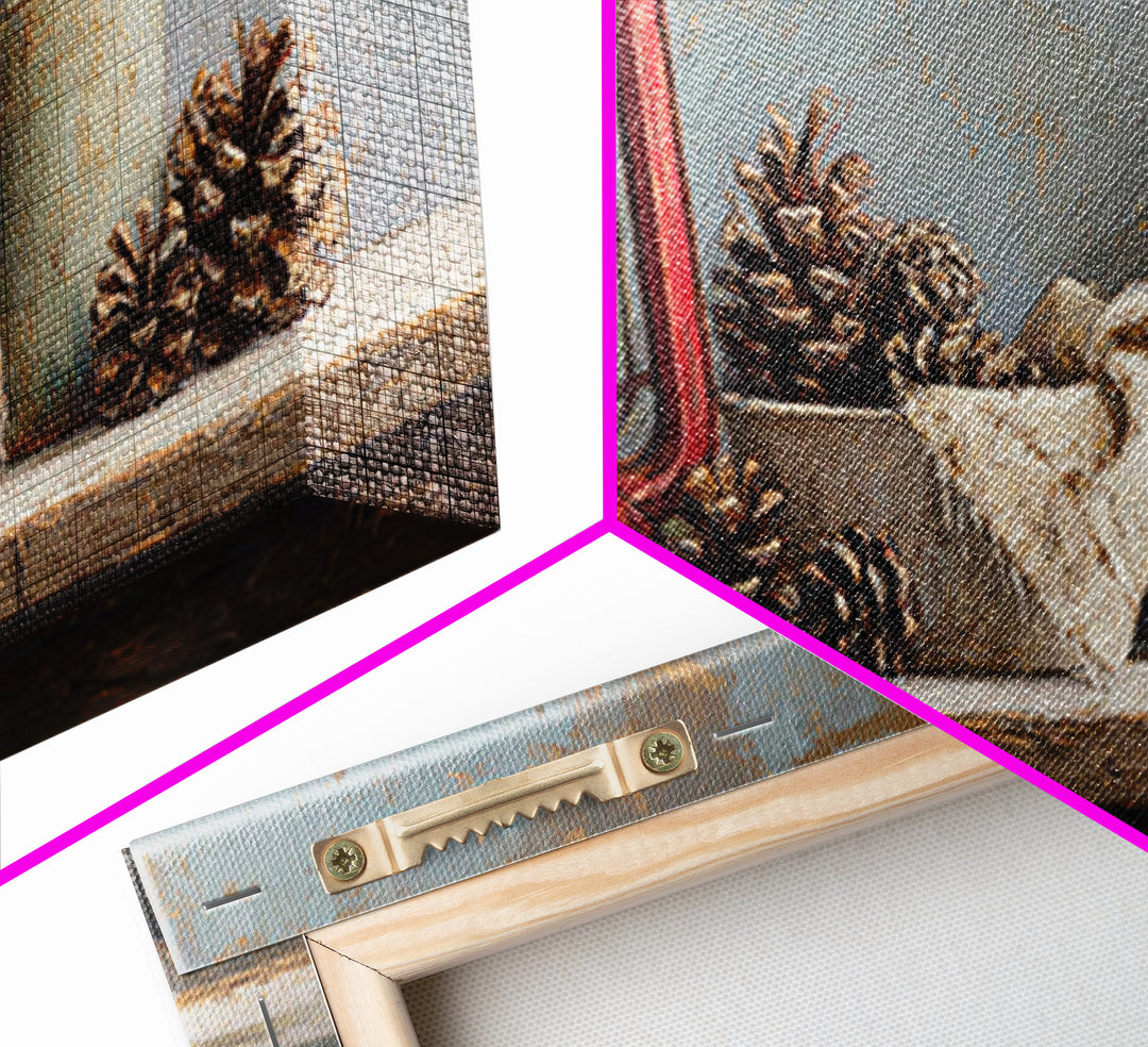 Old Lantern and Pinecones Still Life Framed Canvas Print, Country Art, Printable Art, Farmhouse Decor, Oil Painting, Country, COU-2x1-92