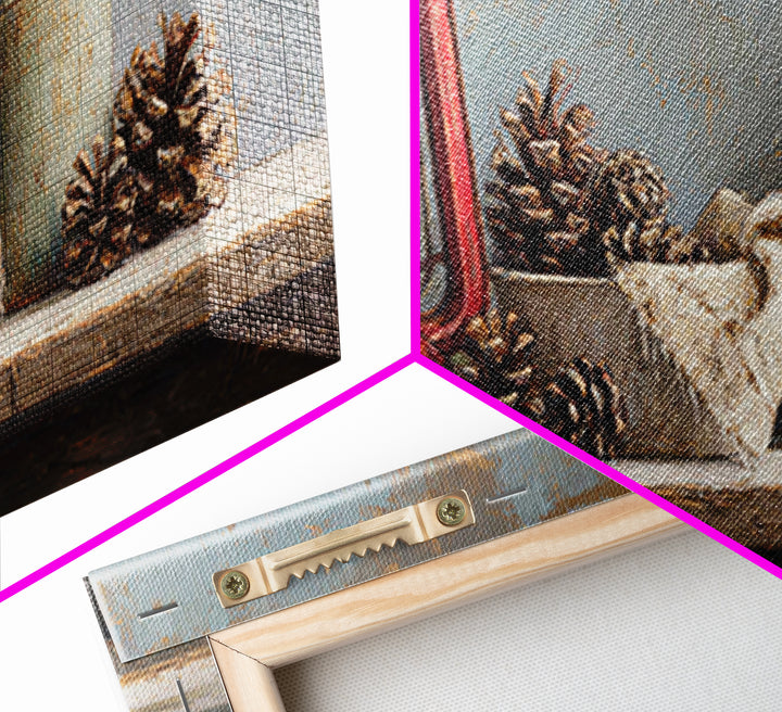Old Lantern and Pinecones Still Life Framed Canvas Print, Country Art, Printable Art, Farmhouse Decor, Oil Painting, Country, COU-2x1-92