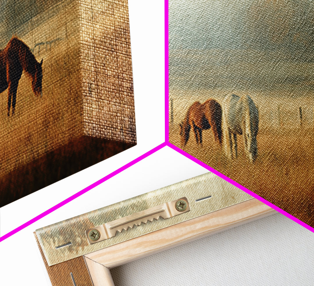Rolling Pasture with Grazing Horses at Sunrise Canvas Print, Country Art, Large Wall Art, Farmhouse Decor, Fine Art, Country, COU-2x1-93