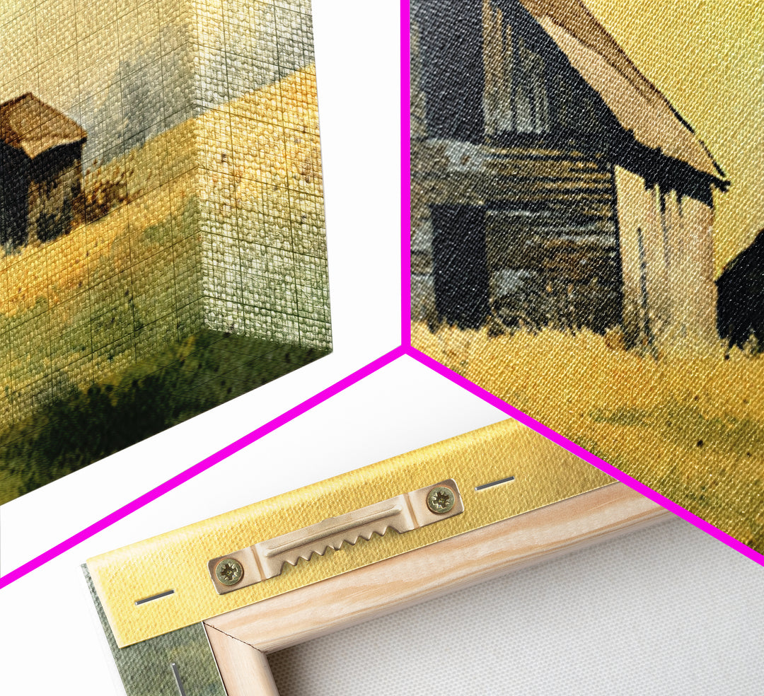 Rustic Barn Silhouette Framed Canvas Print, Country Art, Landscape Wall Art, Farmhouse Decor, Fine Art, Country, COU-2x1-95