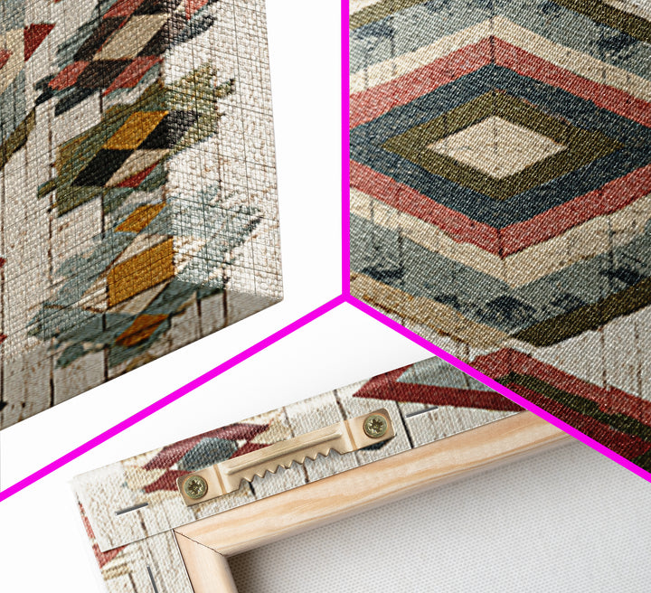 Quilt Geometric Folk Pattern Framed Canvas Print, Country Art, Farmhouse Decor, Abstract Art, Country, Watercolor Painting, COU-2x3-20