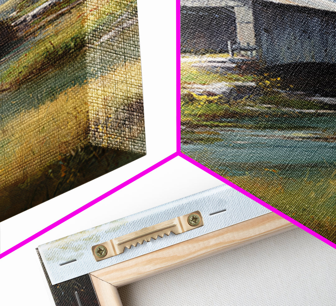 Covered Bridge over a Quiet Creek Canvas Print, Country Art, Luxury Decor, Farmhouse Decor, Fine Art, Country, COU-2x3-23