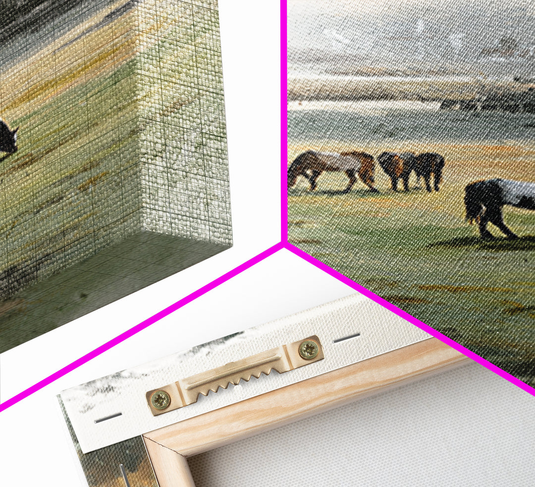 Rolling Pasture with Grazing Horses at Sunrise Canvas Print, Country Art, Original Painting, Farmhouse Decor, Country, COU-2x3-33