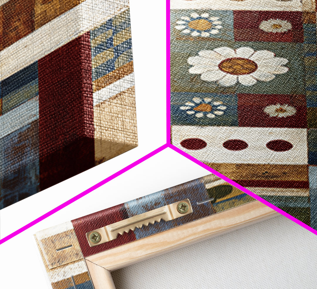 Quilt Geometric Folk Pattern Framed Canvas Print, Country Art, Landscape Wall Art, Farmhouse Decor, Abstract Art, Country, COU-2x3-44