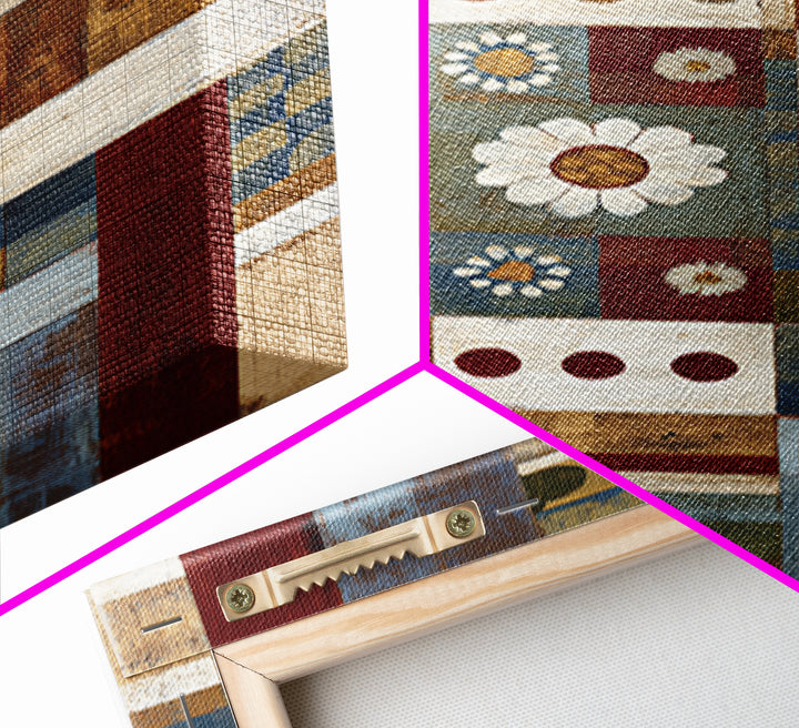 Quilt Geometric Folk Pattern Framed Canvas Print, Country Art, Landscape Wall Art, Farmhouse Decor, Abstract Art, Country, COU-2x3-44