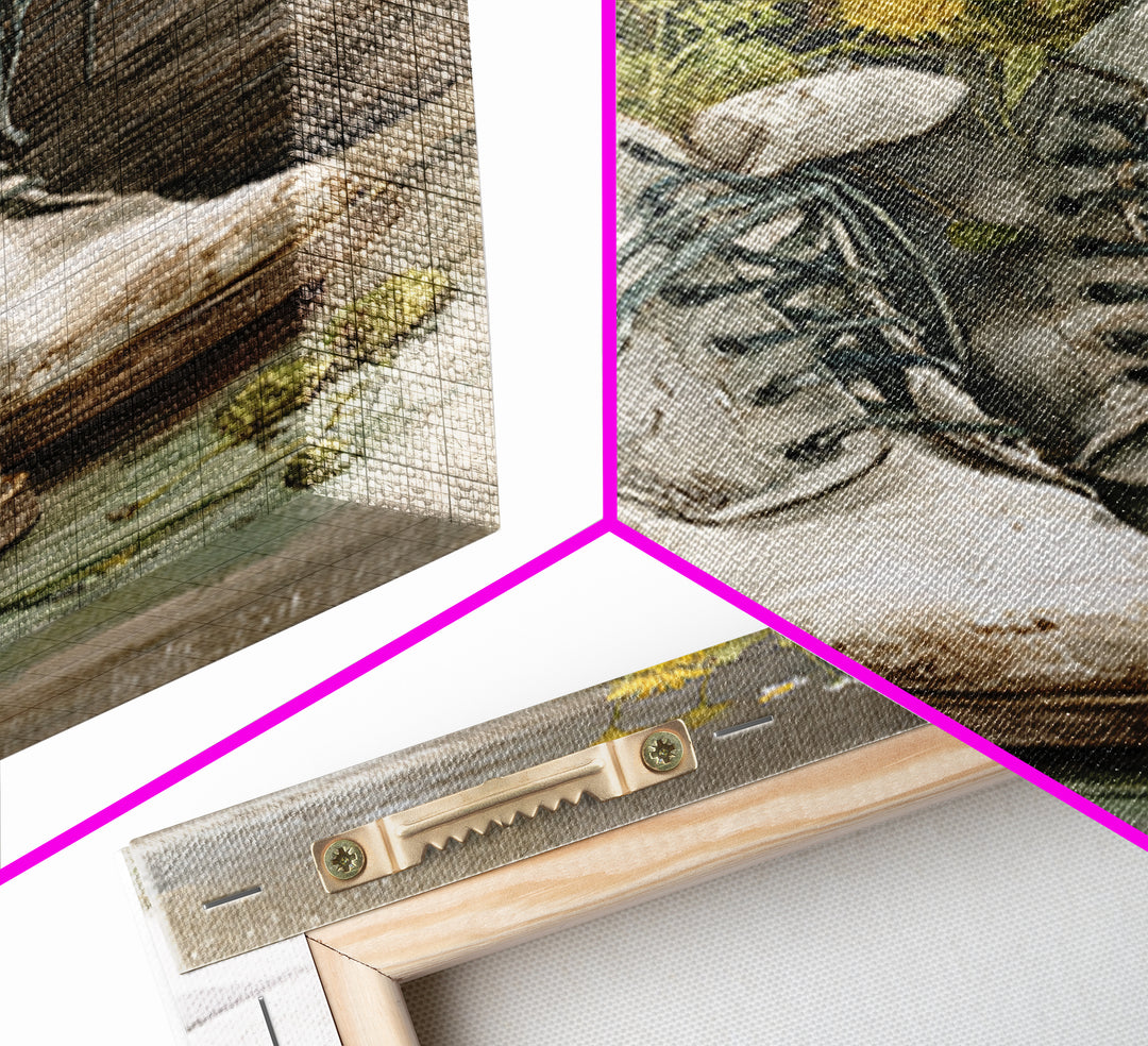 Weathered Boots with Wildflowers Tucked Inside Framed Canvas Print, Country Art, Statement Artwork, Farmhouse Decor, Country, COU-2x3-48