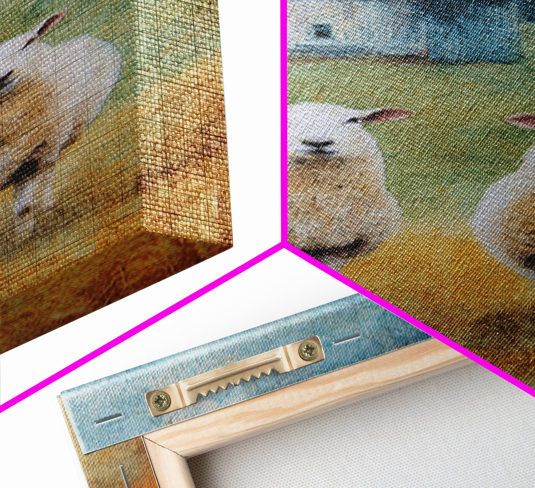 Watercolor Sheep in a Green Pasture Framed Canvas Print, Country Art, Textured Painting, Farmhouse Decor, Fine Art, Country, COU-2x3-55