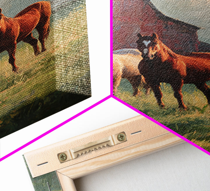 Rolling Pasture with Grazing Horses at Sunrise Canvas Print, Country Art, Printable Art, Farmhouse Decor, Oil Painting, Country, COU-2x3-57