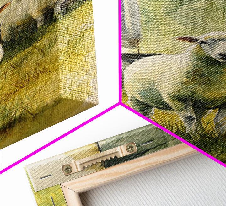 Watercolor Sheep in a Green Pasture Canvas Print, Country Art, Landscape Painting, Farmhouse Decor, Fine Art, Country, COU-2x3-7