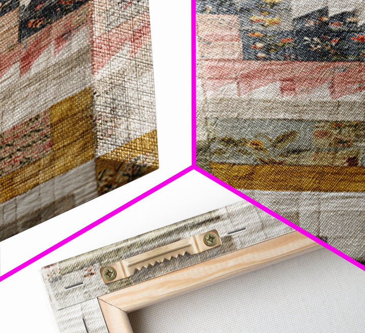 Quilt Geometric Folk Pattern Framed Canvas Print, Country Art, Gallery Decor, Farmhouse Decor, Fine Art, Country, COU-2x3-92