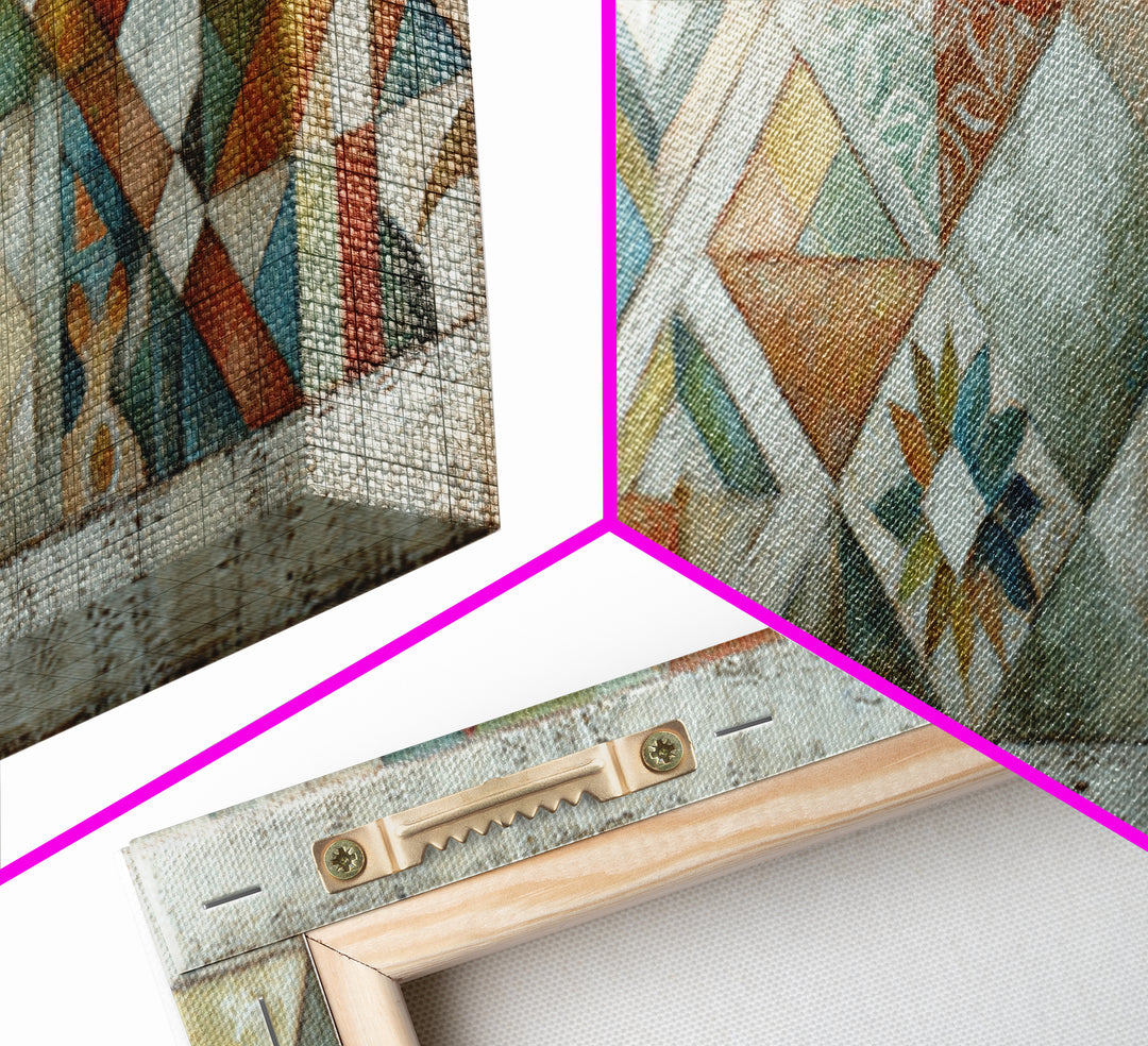 Quilt Geometric Folk Pattern Canvas Print, Country Art, Neutral Decor, Farmhouse Decor, Fine Art, Country, Home Decor, COU-3x1-100