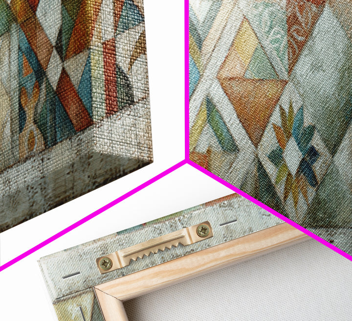 Quilt Geometric Folk Pattern Canvas Print, Country Art, Neutral Decor, Farmhouse Decor, Fine Art, Country, Home Decor, COU-3x1-100