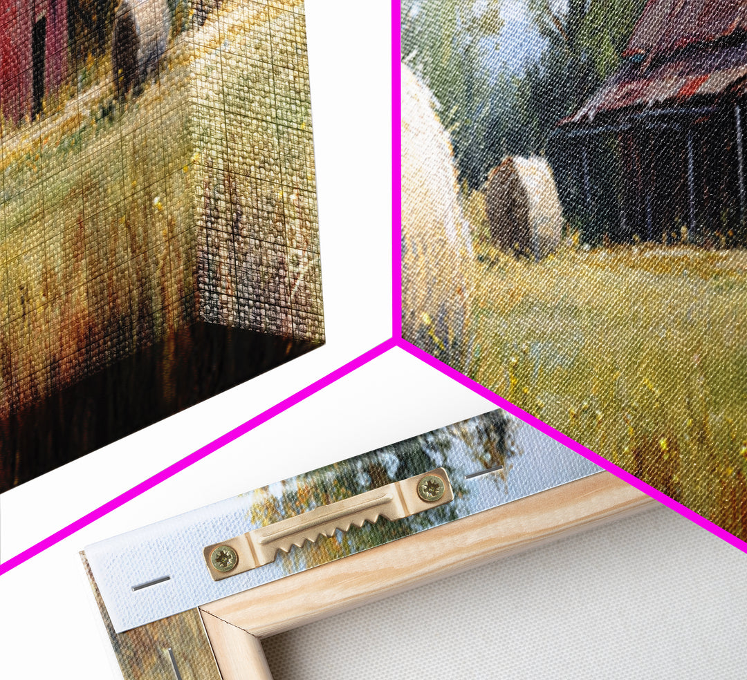 Hay Bales in Late Afternoon Sun Framed Canvas Print, Country Art, Eclectic Wall Art, Farmhouse Decor, Fine Art, Country, COU-3x1-12