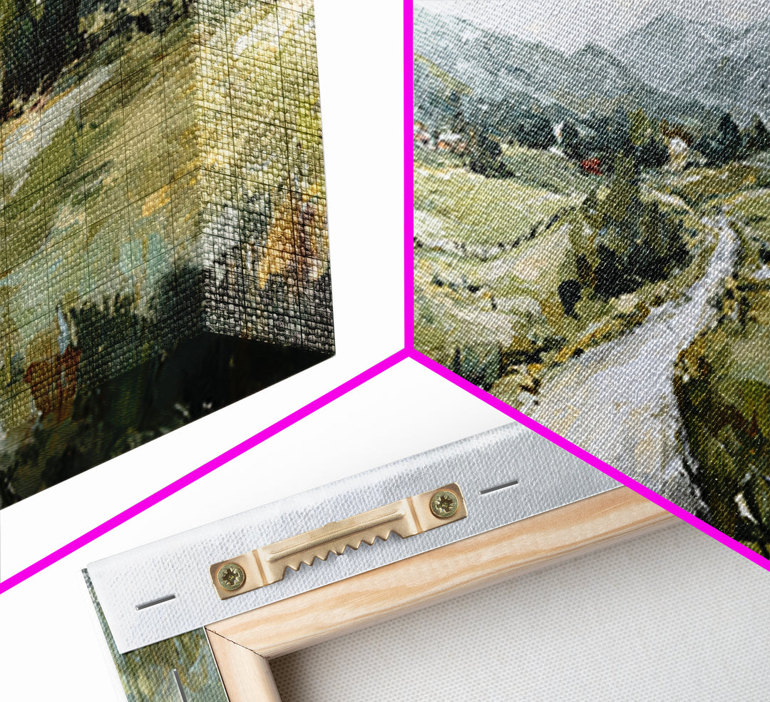 Country Road Disappearing into Green Hills Framed Canvas Print, Country Art, Statement Artwork, Farmhouse Decor, Country, COU-3x1-23